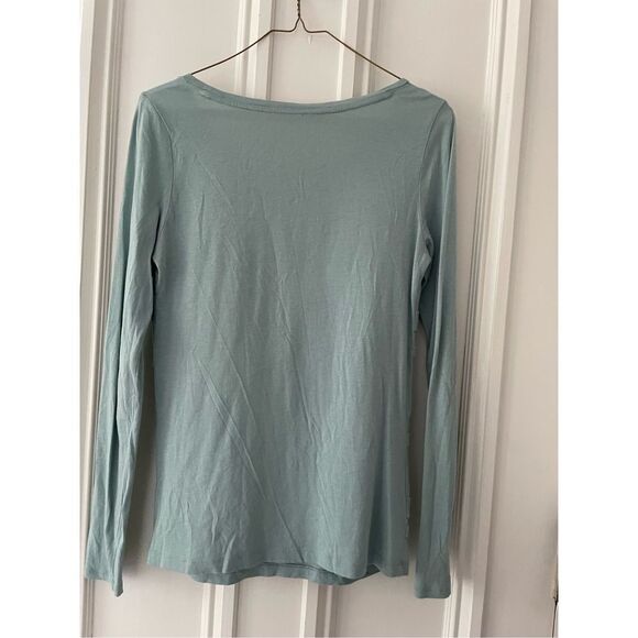 Loft light turquoise ruffled long sleeve top S - Picture 3 of 4